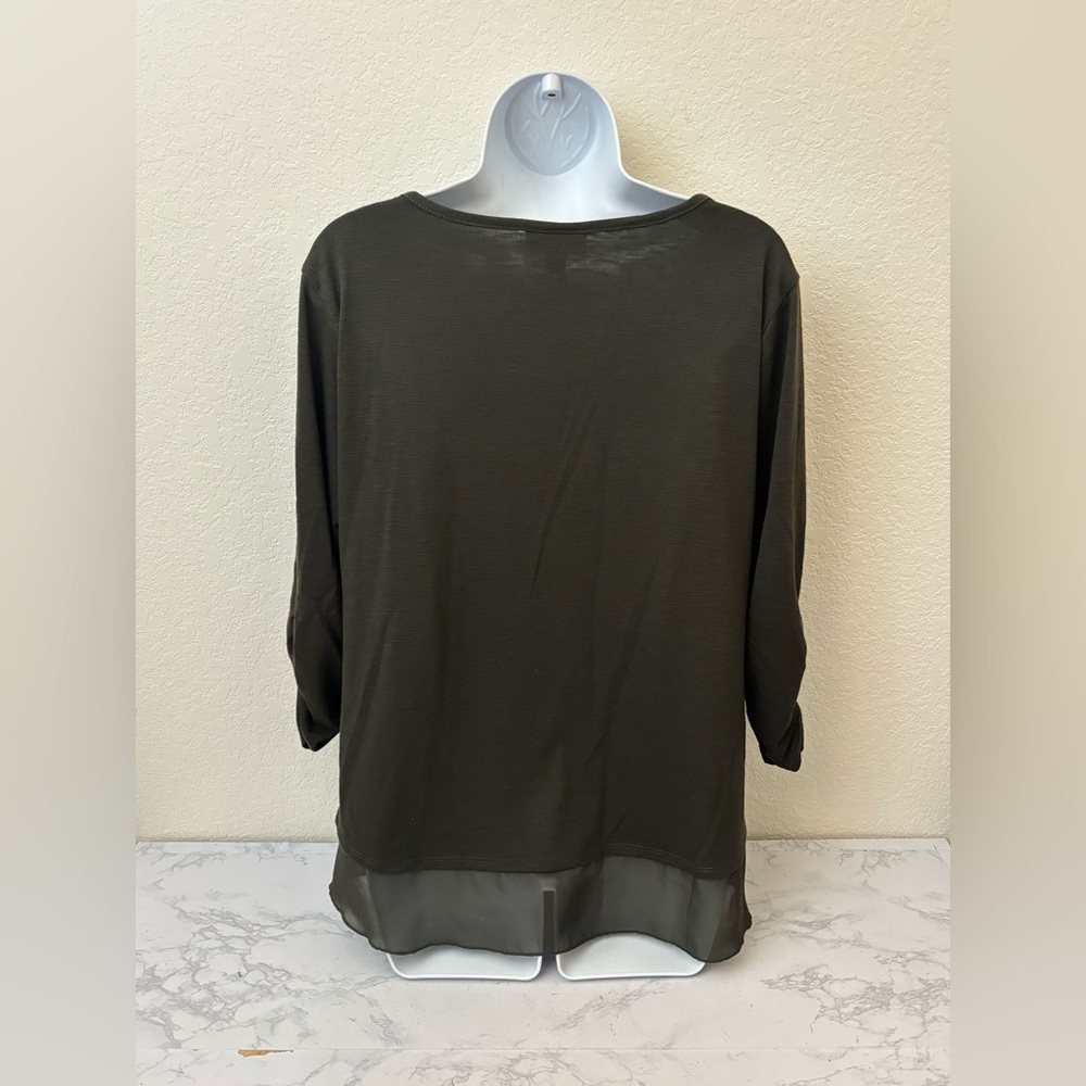 Style & Co Top M Boho Peasant Shirt Long Sleeve Pullover Pullover Olive Green - Picture 4 of 6